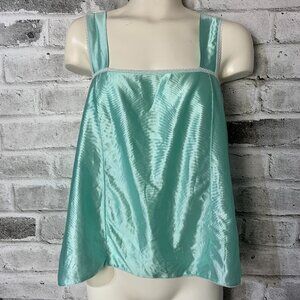 Vintage 90s Teal Satin Lace Trim Square Neck Camisole Boho Chic Crop Tank Top